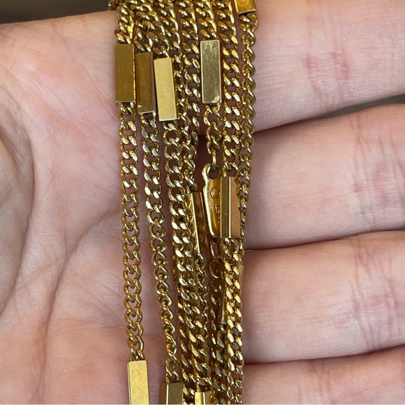 MONET Vintage Gold Plated Bar Link Chain Necklace Sister Clasp Closure Signed - Picture 5 of 7